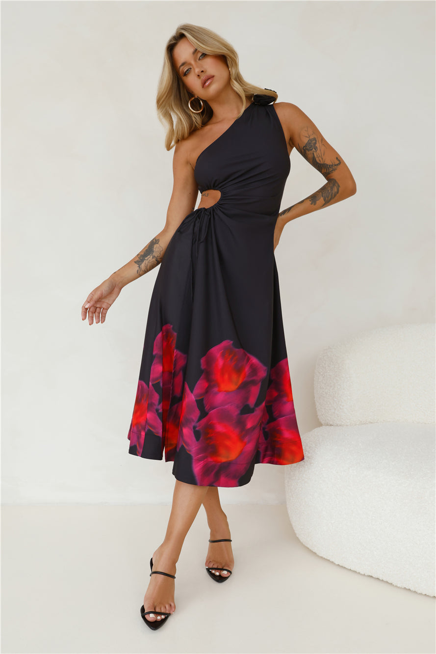 Ultimate Party One Shoulder Midi Dress Black